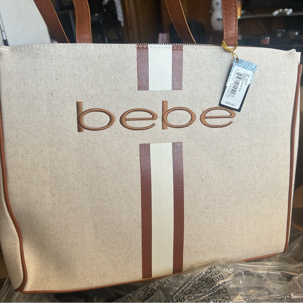 Bebe Brown and Cream Women's Tote Bag